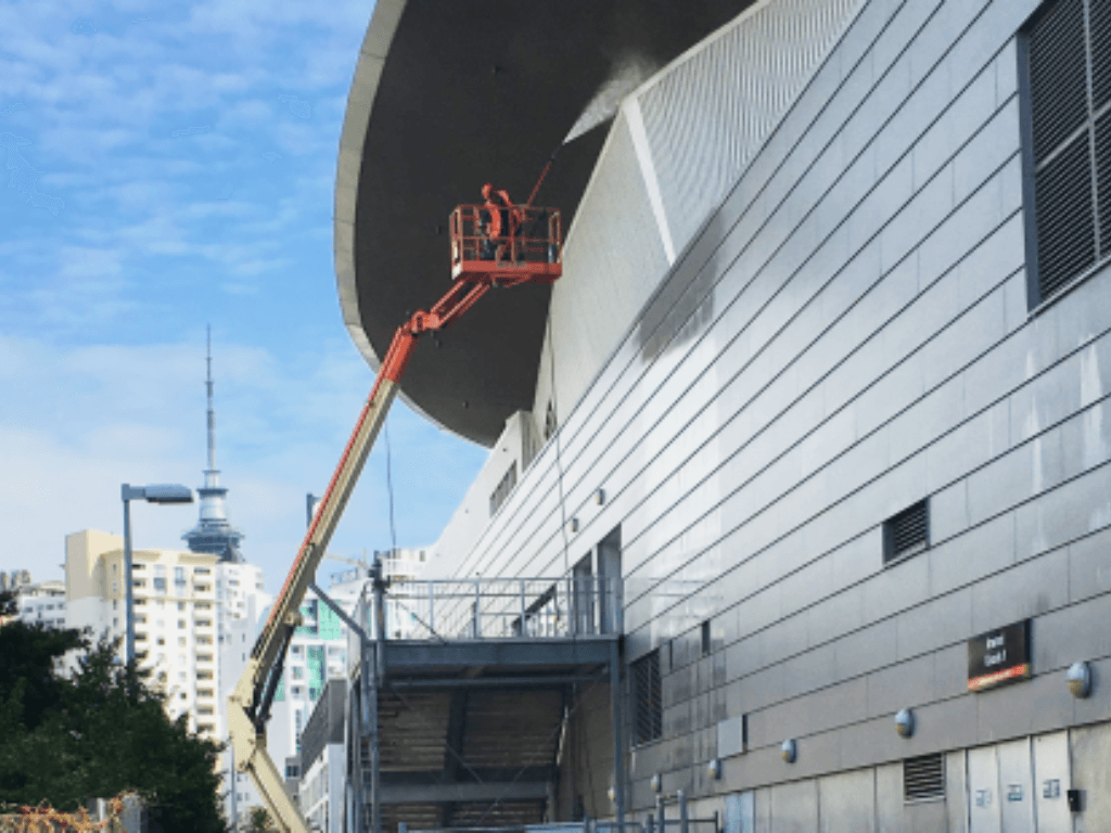 Spark Arena commercial building wash and abseil maintenance in Auckland by Access | Partners in Property